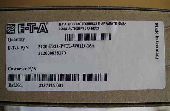 3120-F321-P7T1-W01D-16A E-T-A. Überlast-Wippschalter, thermisch. 2-polig